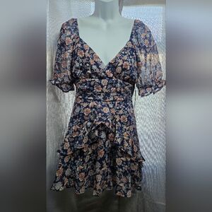Trixxi Blue and Orange Floral Dress